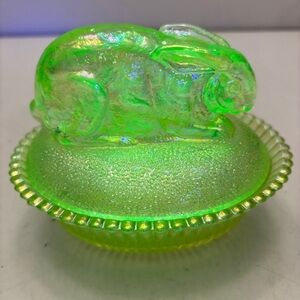 Rare uranium glass bunny on nest